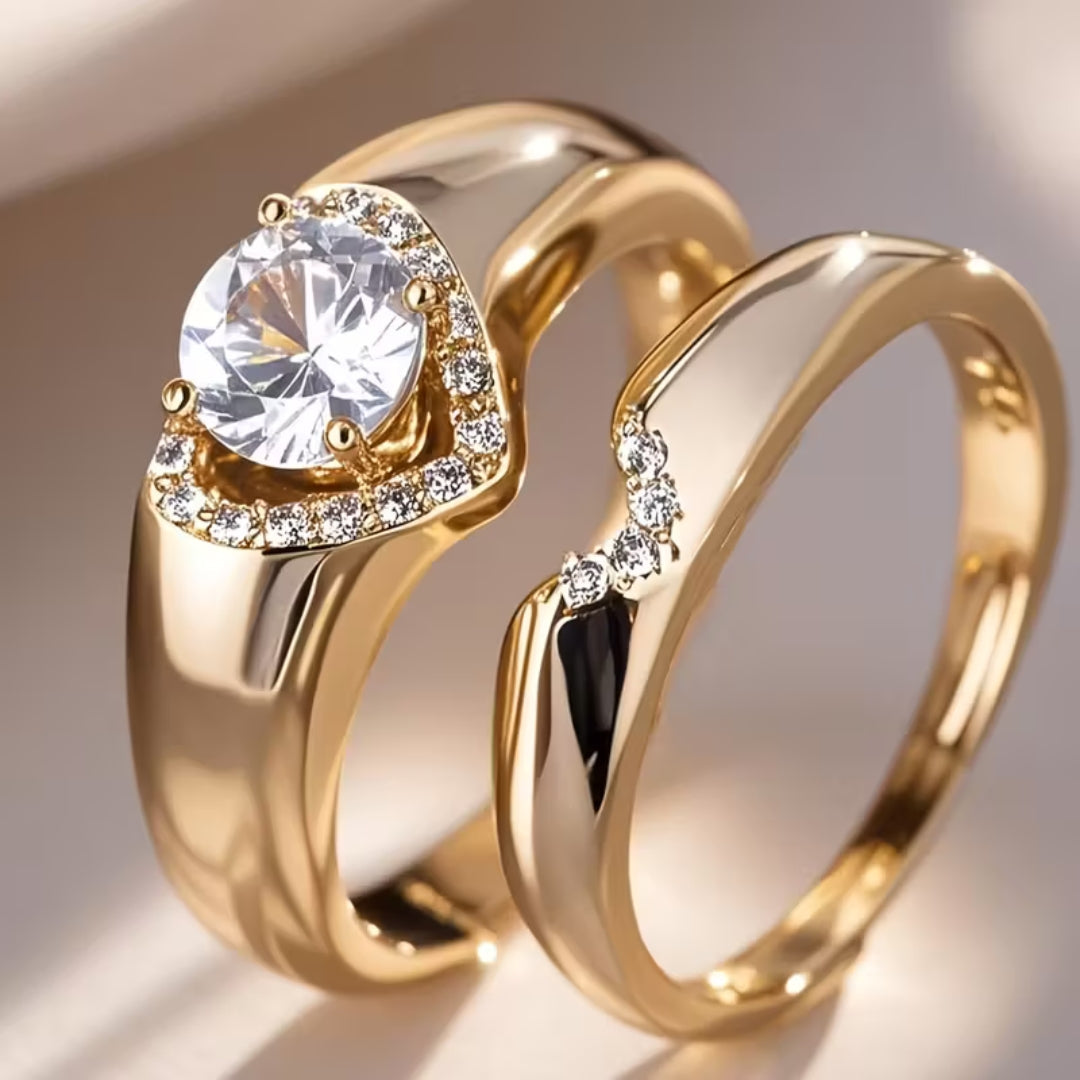 Conjunto de joyas Heart Halo Duo Ring de Rose & Oliver con dos anillos delicados y detalles de corazón y halo en plata