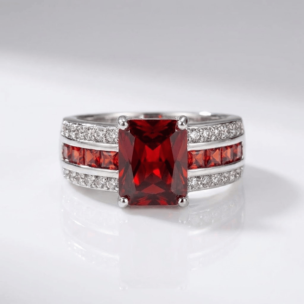 Anillo vintage de piedra preciosa Rose & Oliver con detalles clásicos y acabado elegante, y destaca la piedra central brillante.