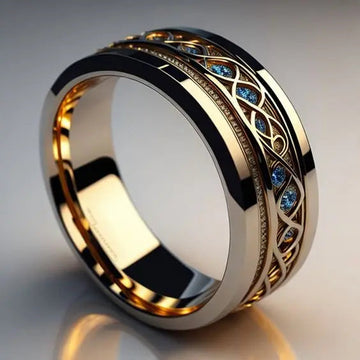 Vintage unendlicher Goldring von Rose & Oliver, mit detaillierter Verarbeitung und elegantem Design, von vorne gesehen.